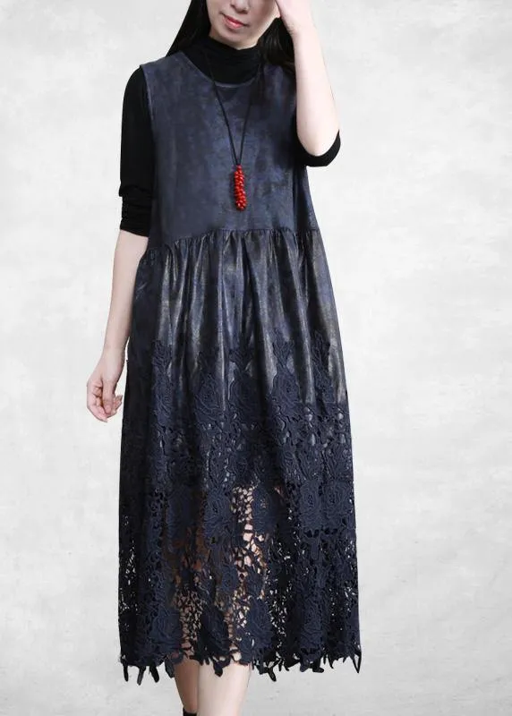 100% Hollow Out Patchwork Dresses Lnspiration dark blue Maxi Dress