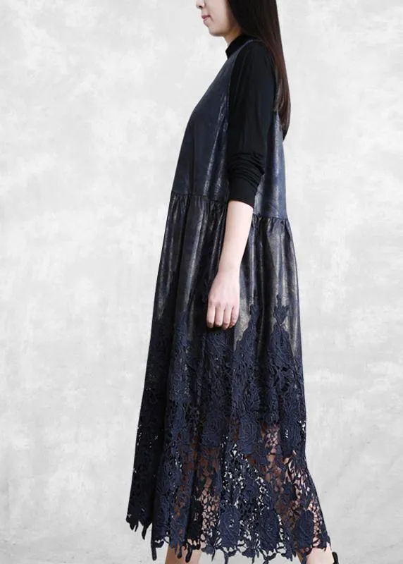100% Hollow Out Patchwork Dresses Lnspiration dark blue Maxi Dress