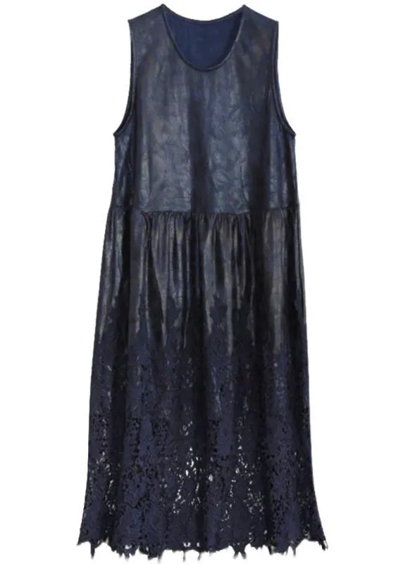 100% Hollow Out Patchwork Dresses Lnspiration dark blue Maxi Dress