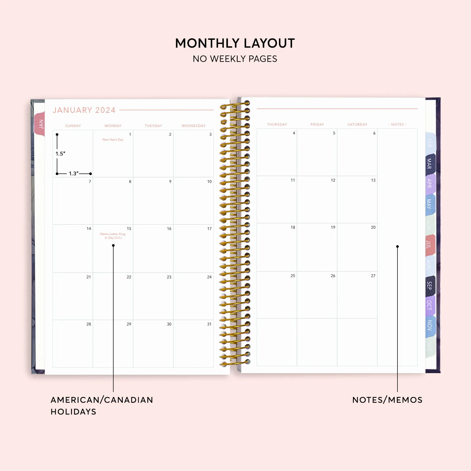 6x9 Hardcover Monthly Planner - Purple Flowing Ink