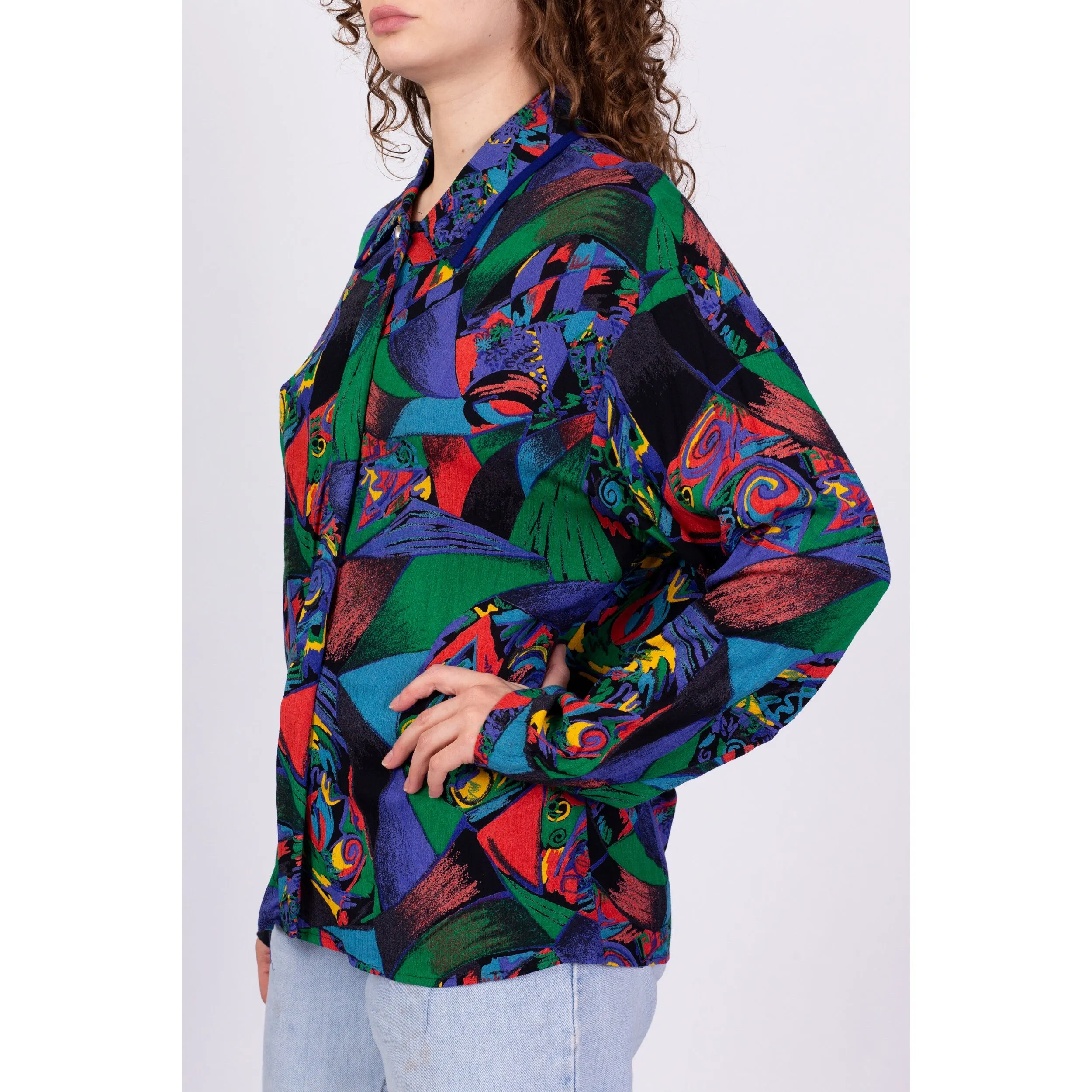 80s Abstract Button Up Blouse - Large