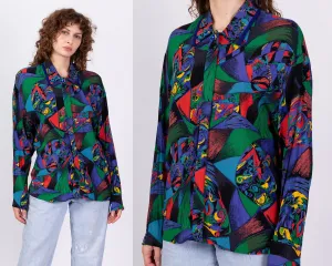 80s Abstract Button Up Blouse - Large