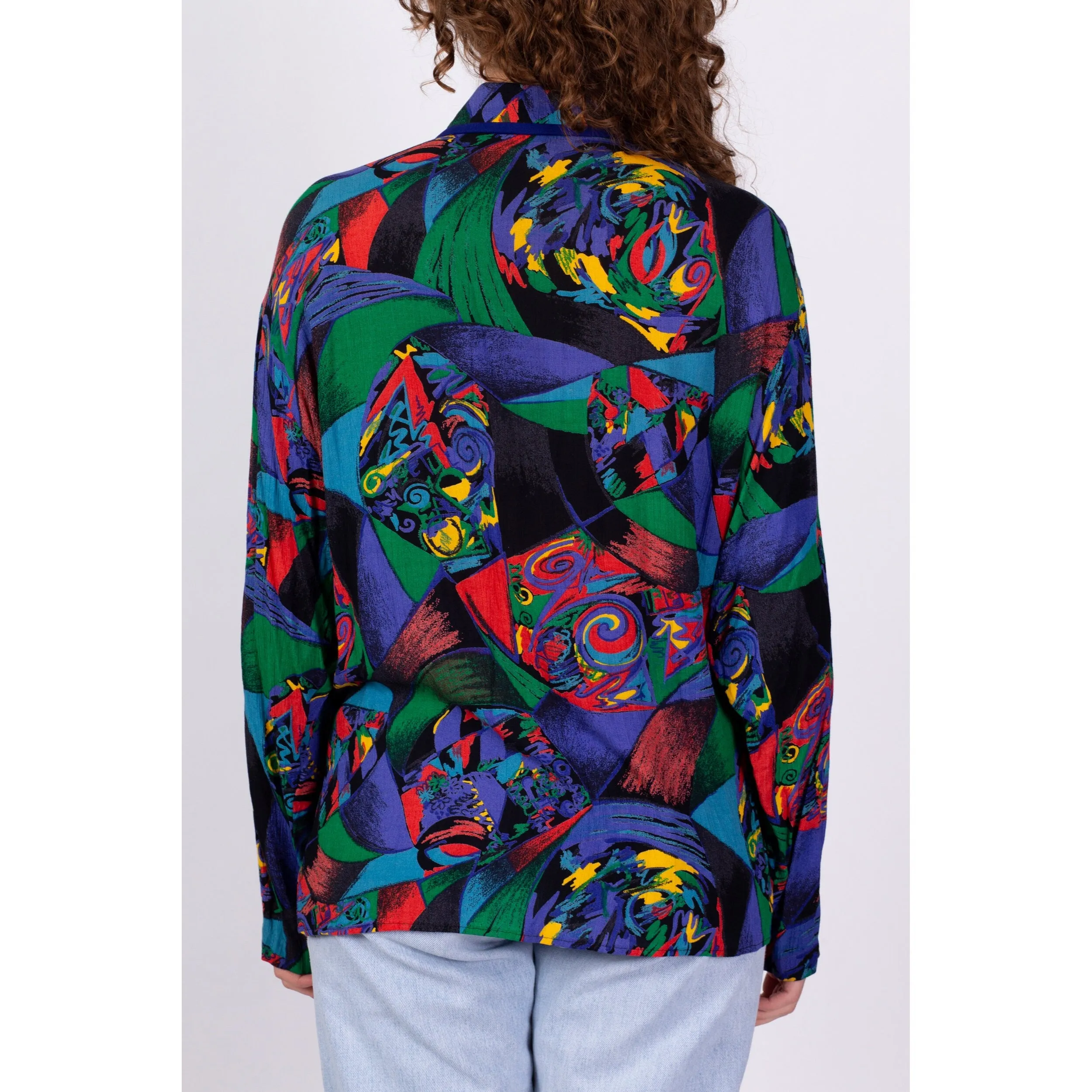80s Abstract Button Up Blouse - Large