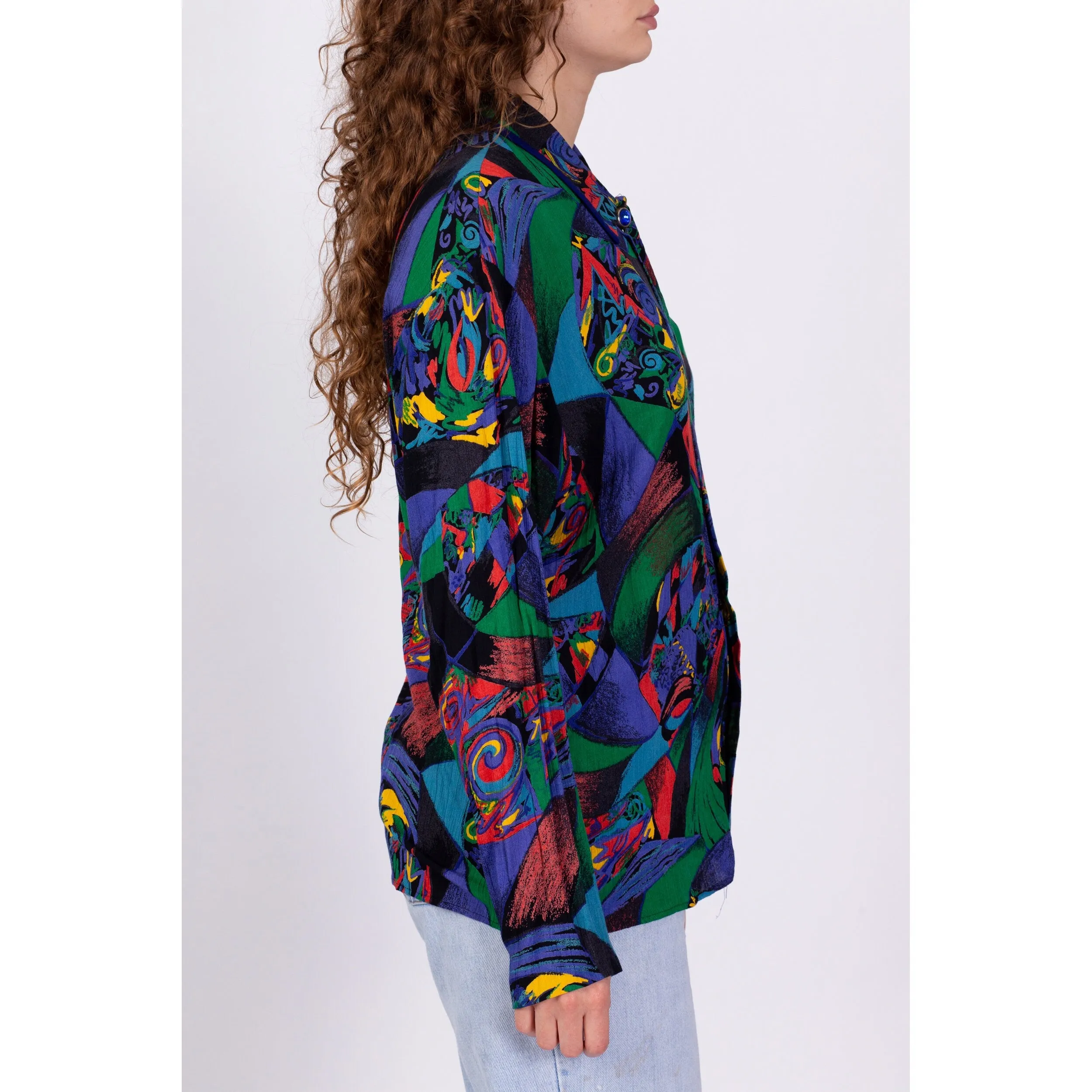80s Abstract Button Up Blouse - Large