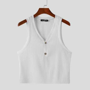 Aidase Tops Korean Style Men Summer Fashion Knitted Pit Stripe V-neck Vests Casual Simple Solid Sleeveless Tank Tops S-5XL