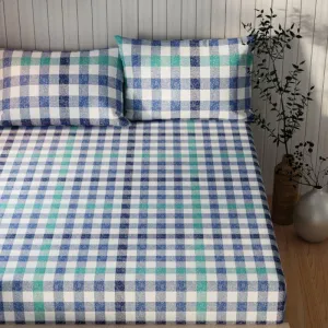 Amoza Checkered Bedsheet - Blue