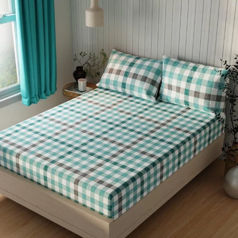 Amoza Checkered Bedsheet - Green