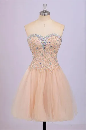 Back Up Lace Beaded Blush Pink Sweetheart Homecoming Dresses PFP1261