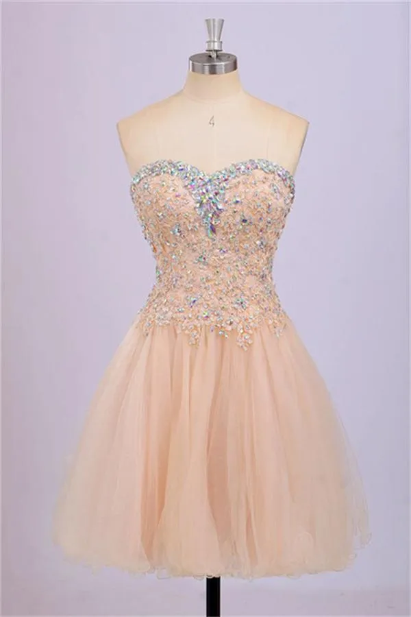 Back Up Lace Beaded Blush Pink Sweetheart Homecoming Dresses PFP1261