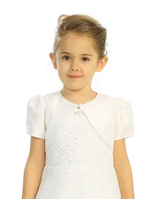 Big Girls Ivory Single Button Short Sleeve Taffeta Bolero Jacket 8-14