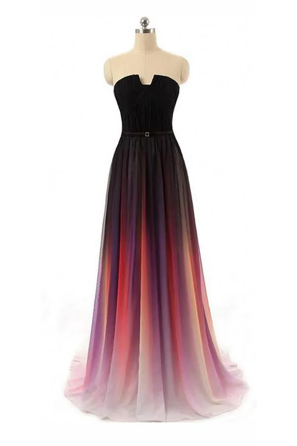 Black Navy Blue Ombre Chiffon Long Prom Dress PFP1346