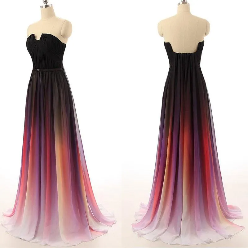 Black Navy Blue Ombre Chiffon Long Prom Dress PFP1346