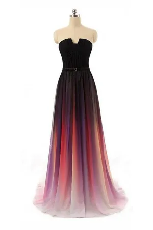 Black Navy Blue Ombre Chiffon Long Prom Dress PFP1346