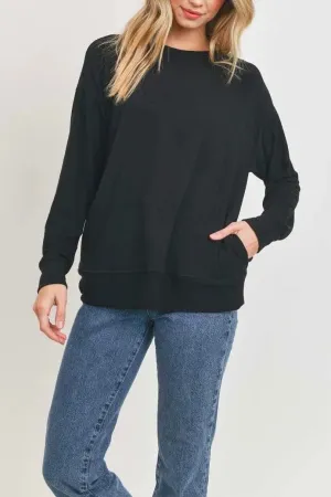 Black Side Pocket French Terry Top