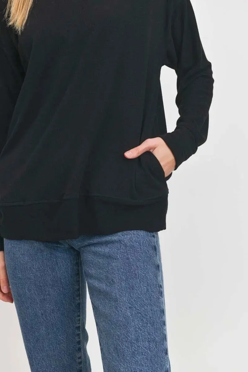 Black Side Pocket French Terry Top