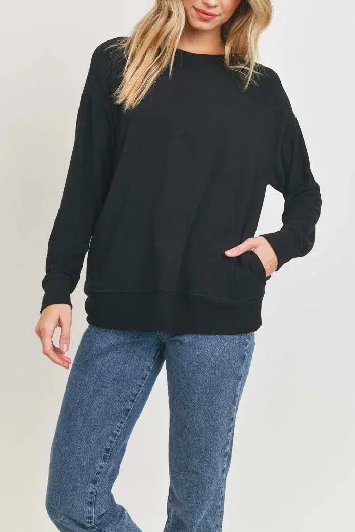Black Side Pocket French Terry Top