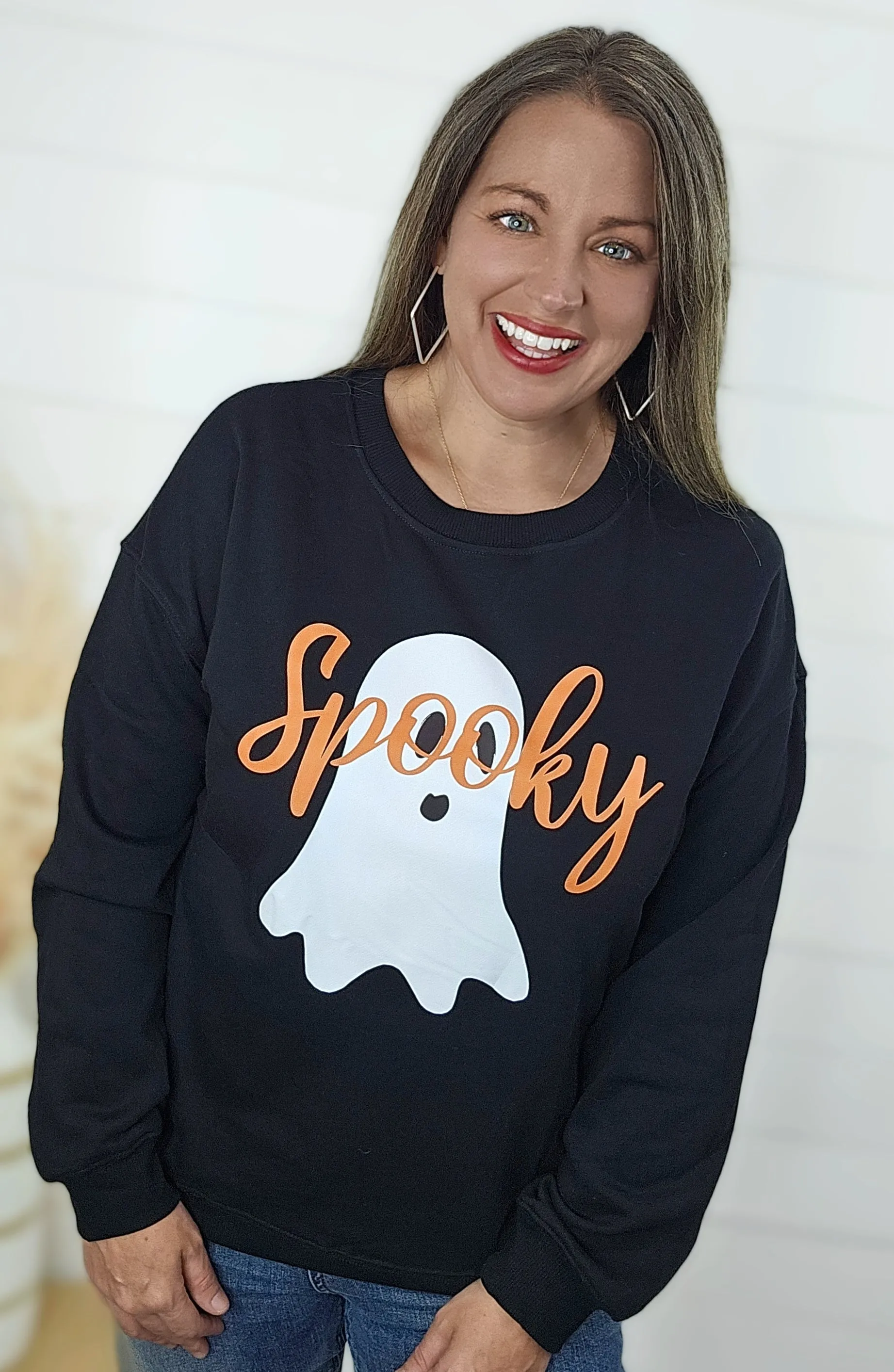BLACK SPOOKY GHOST PRINT PULLOVER