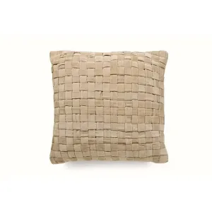 Checked Hand Woven Velvet Square Cushion- Biscotti