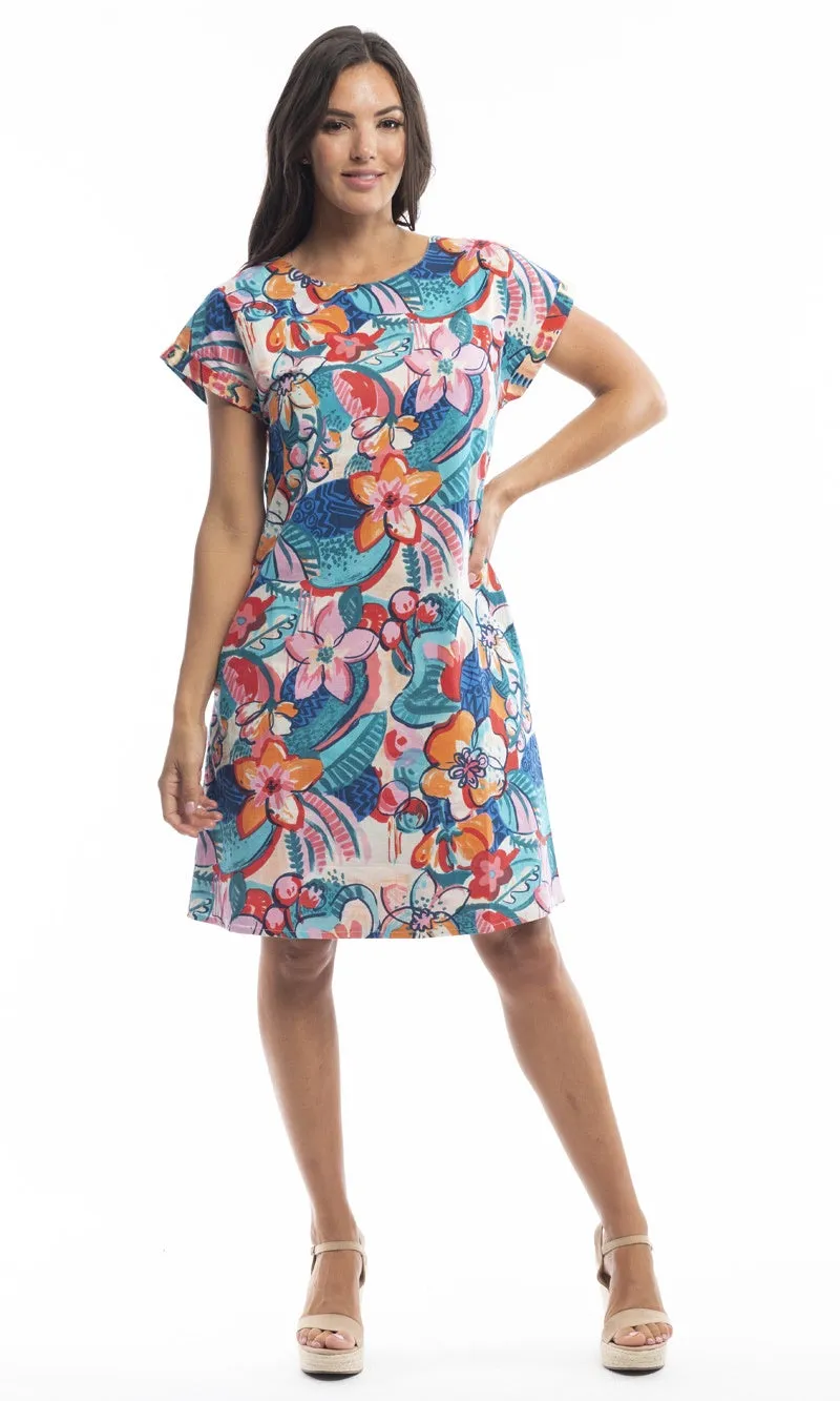 Cotton Dress Shift Sleeve Reversible Borellie