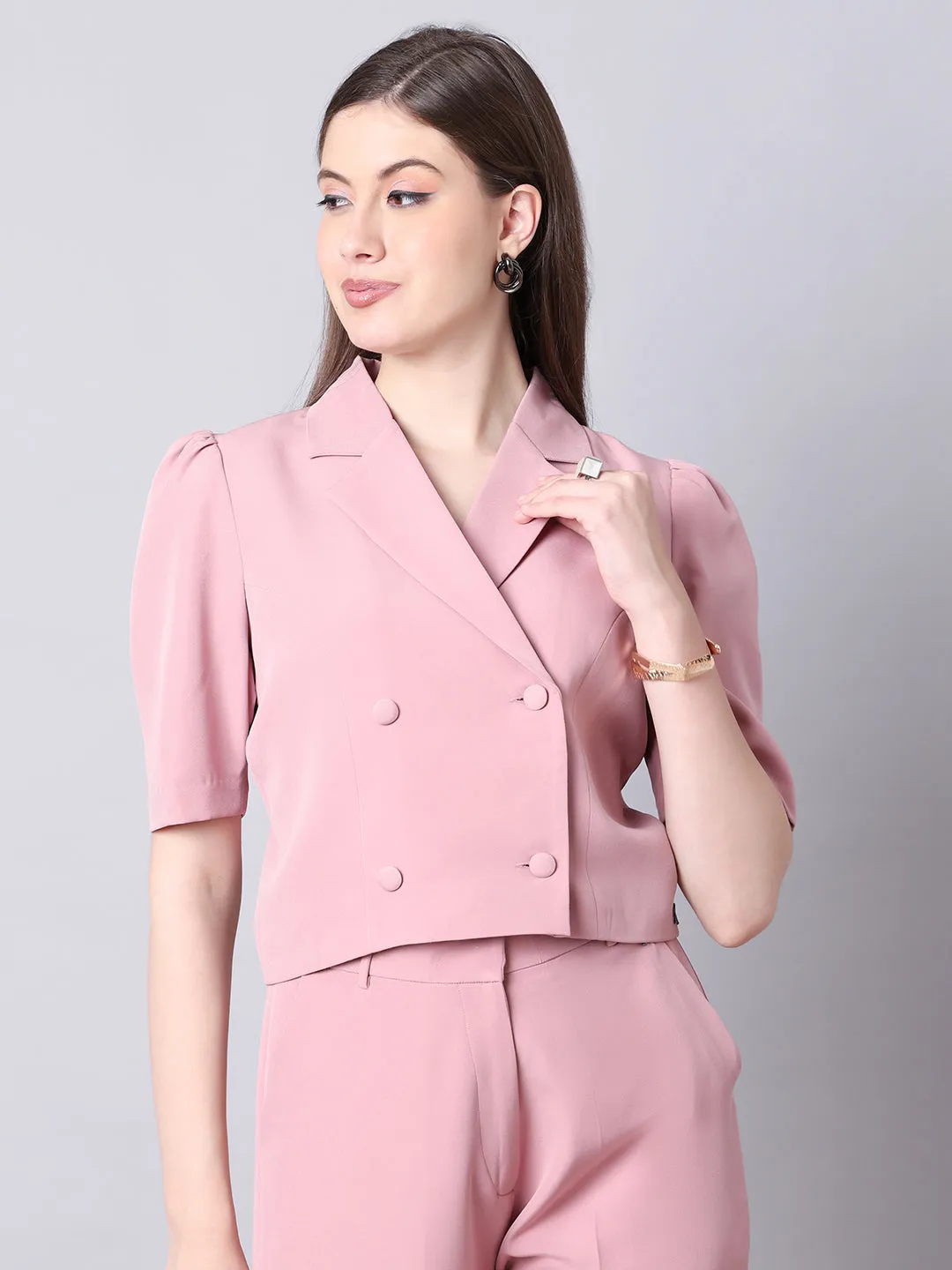 Dusty Pink Spandex Poised Perfection Crop Blazer