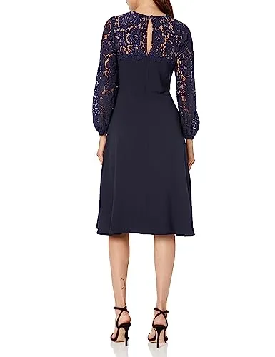 Eliza J Women's Long Sleeve Crew Neck Midi Dress, Navy