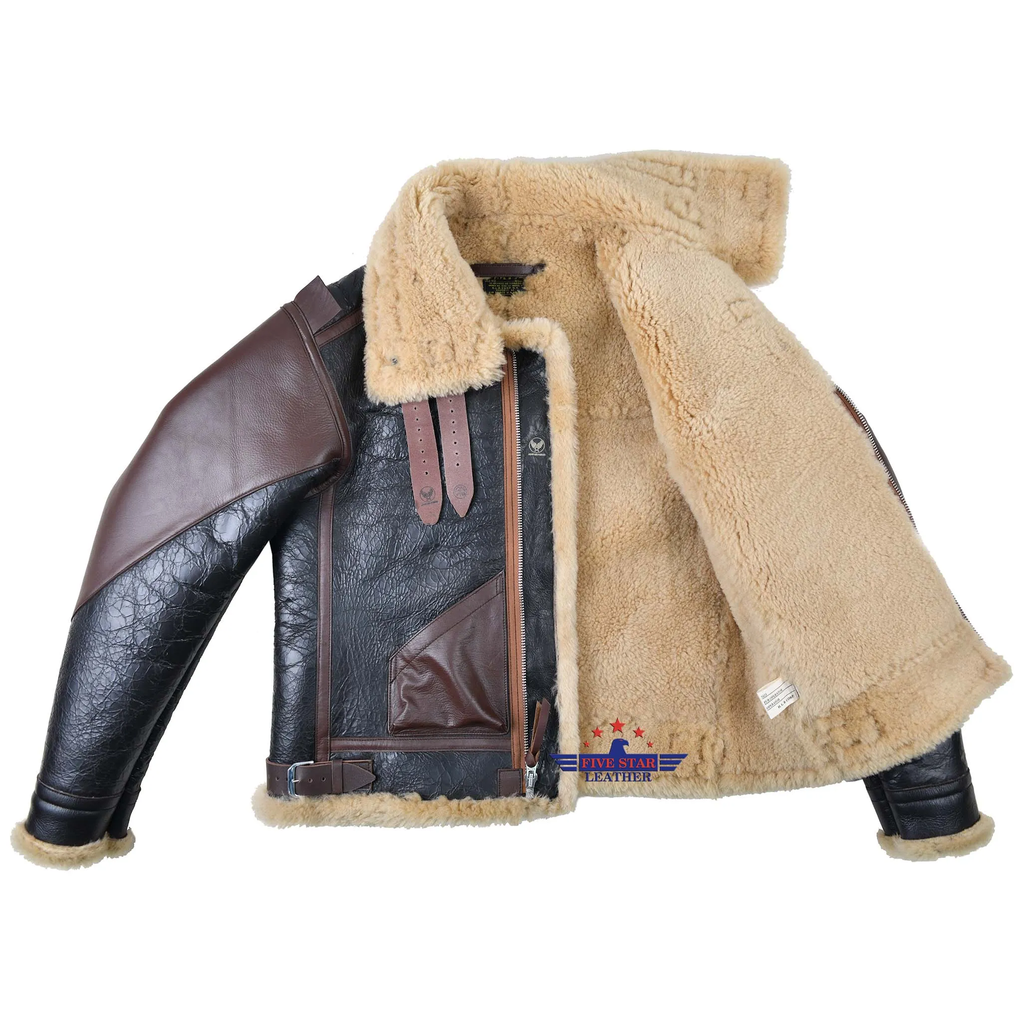 FiveStar Leather USAAF B-3 AC Drawing No. 33H5595 Order No. 535-42-18655-P H.L.B. Corp. N.Y SheepSkin Seal Brown Flight Jacket