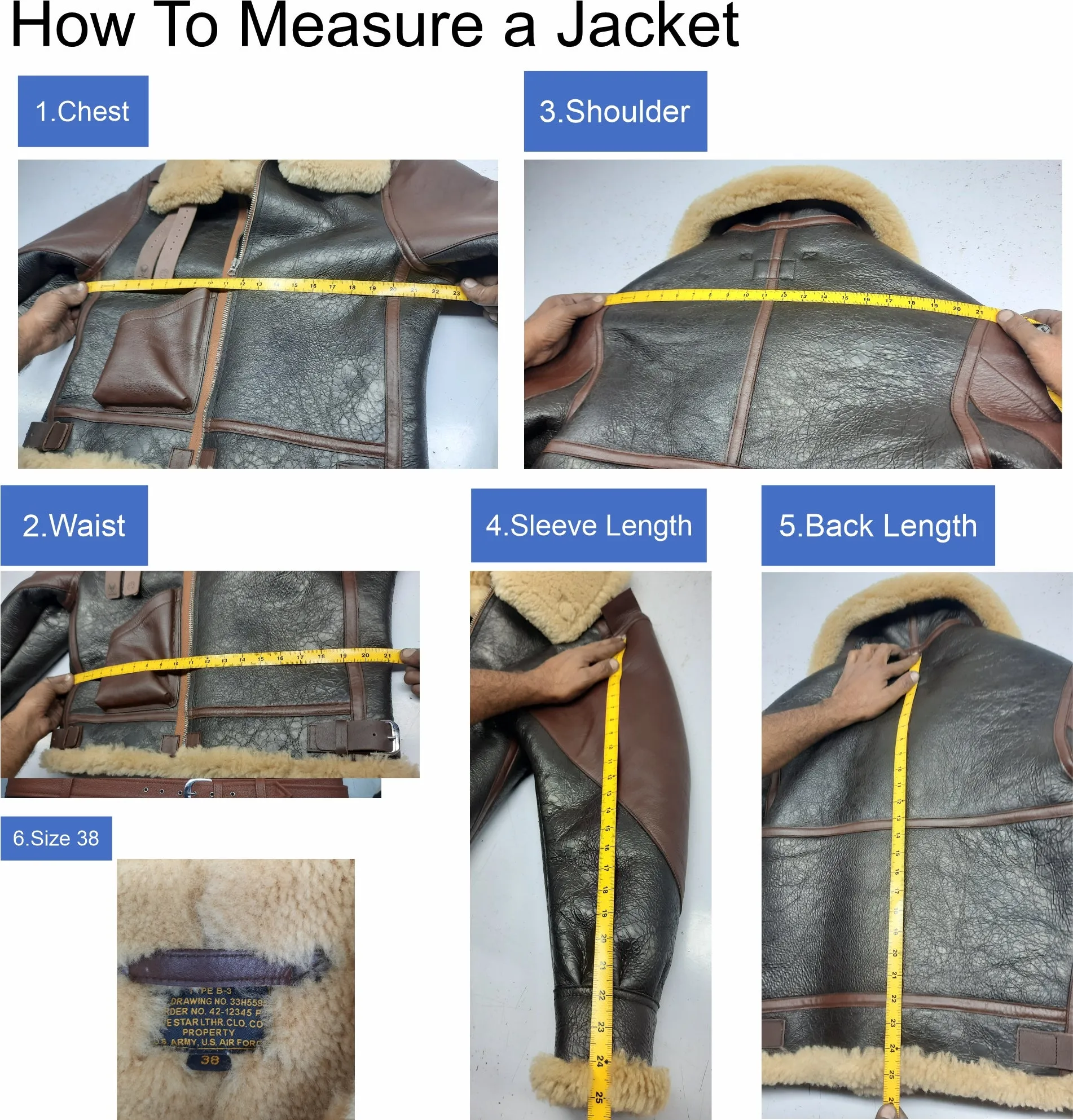 FiveStar Leather USAAF B-3 AC Drawing No. 33H5595 Order No. 535-42-18655-P H.L.B. Corp. N.Y SheepSkin Seal Brown Flight Jacket