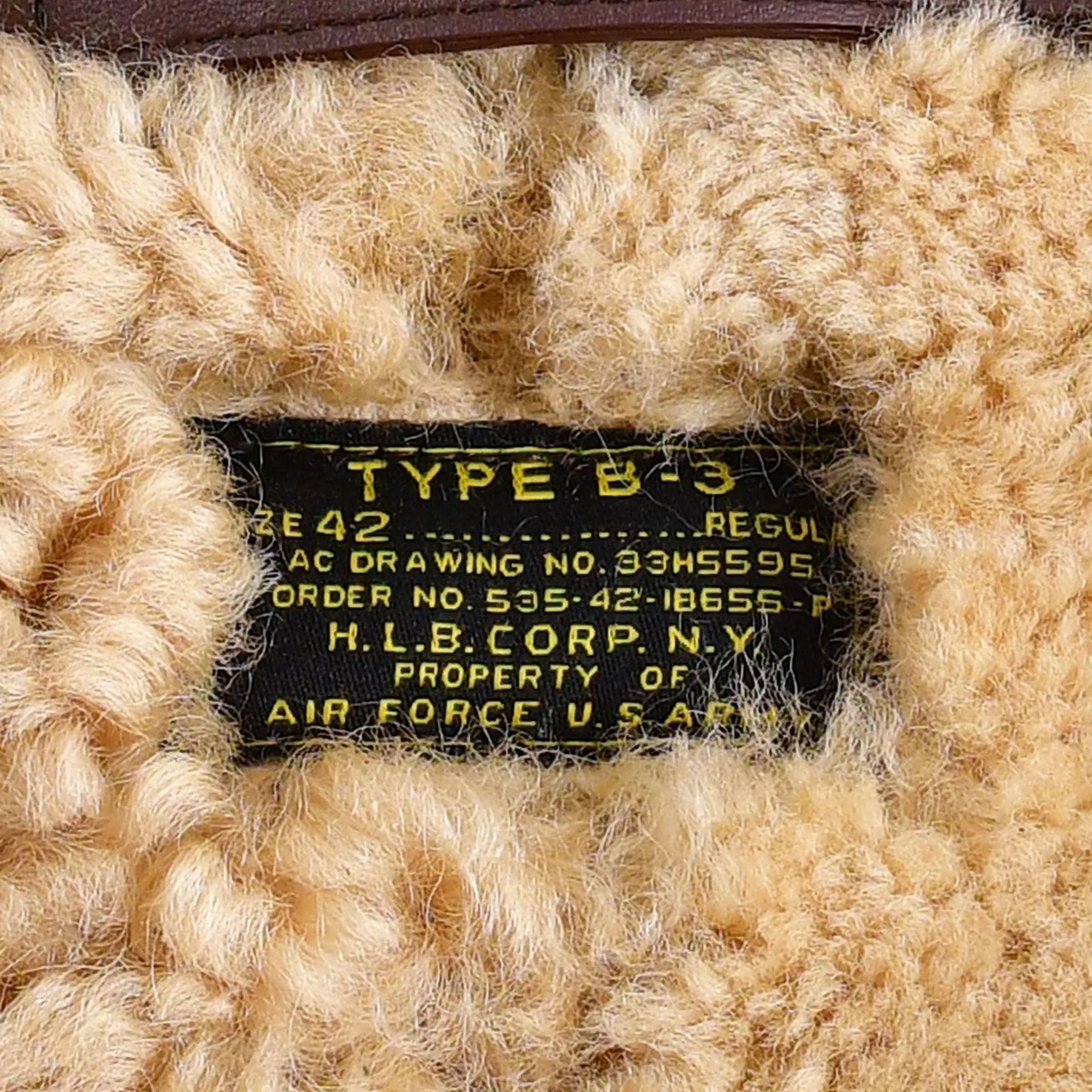 FiveStar Leather USAAF B-3 AC Drawing No. 33H5595 Order No. 535-42-18655-P H.L.B. Corp. N.Y SheepSkin Seal Brown Flight Jacket