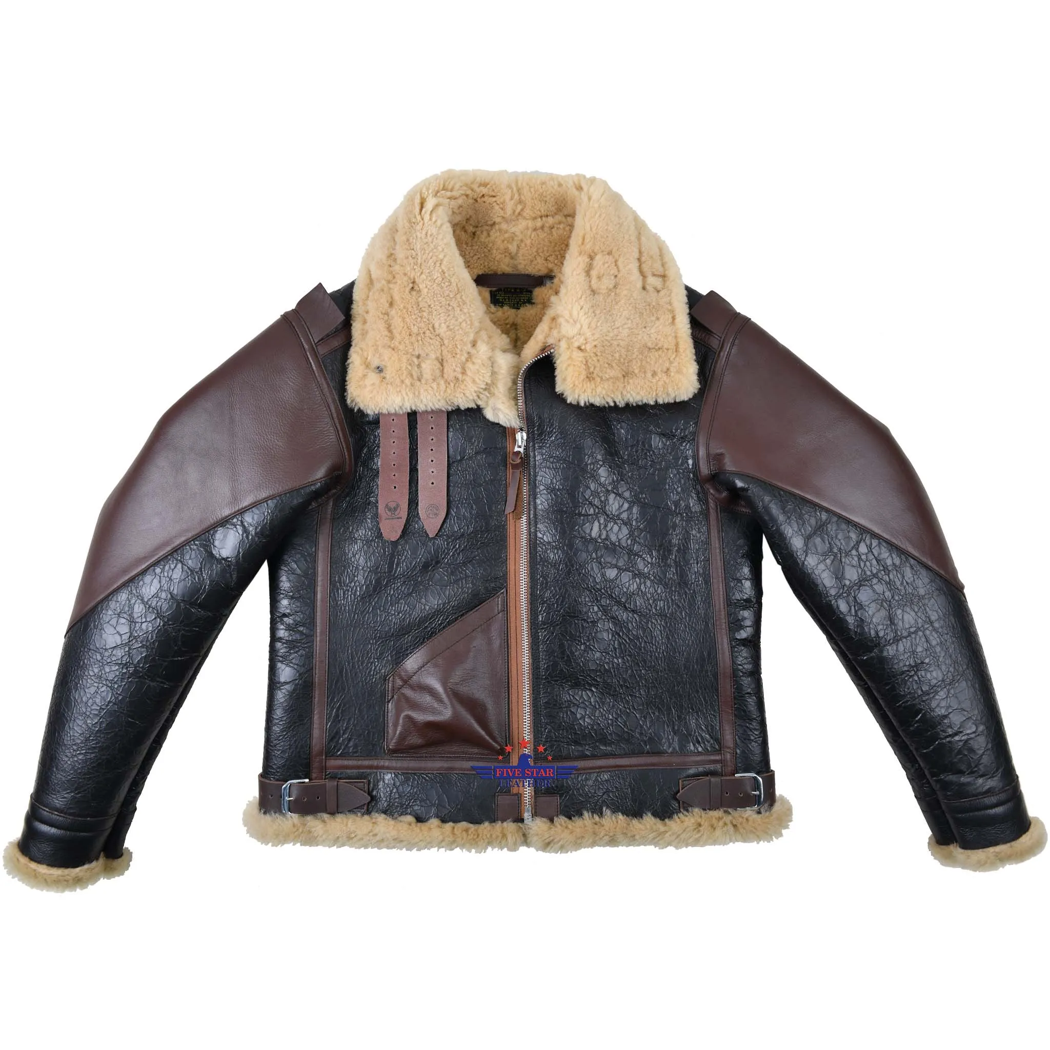 FiveStar Leather USAAF B-3 AC Drawing No. 33H5595 Order No. 535-42-18655-P H.L.B. Corp. N.Y SheepSkin Seal Brown Flight Jacket