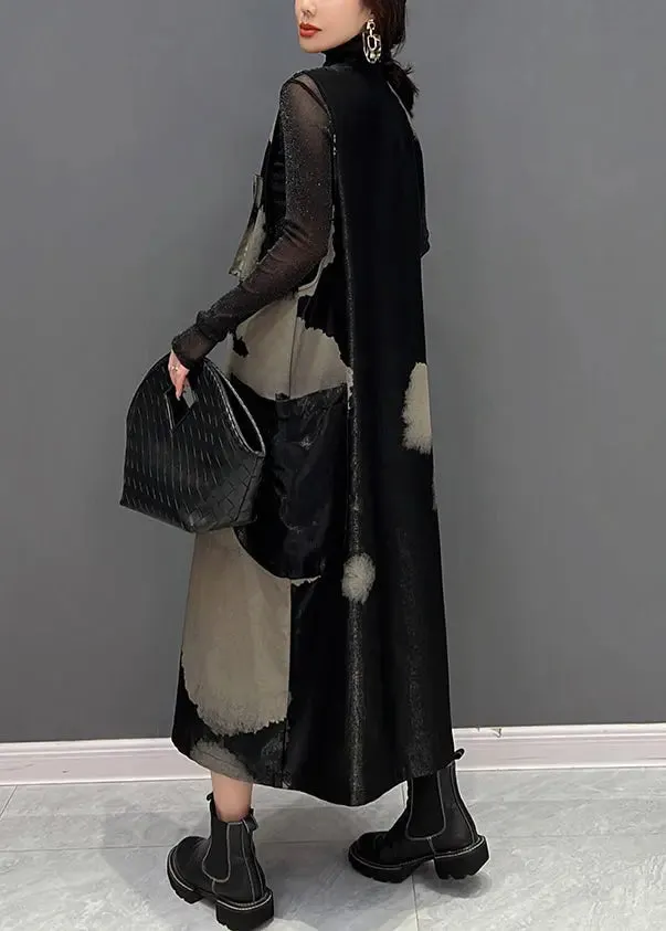 Italian Black Zip Up Patchwork Cotton Long Dresses Sleeveless ML3175
