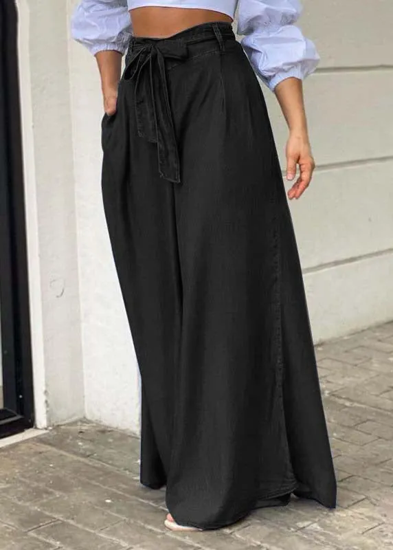 Italian Blue Tie Waist Oversized Denim Wide Leg Pants Trousers Summer LY3952