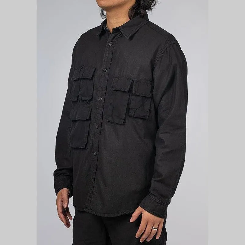 Long Sleeve Multi Pocket Shirt - Black