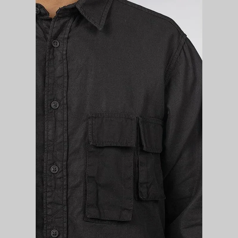 Long Sleeve Multi Pocket Shirt - Black