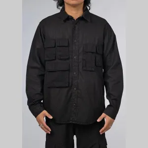 Long Sleeve Multi Pocket Shirt - Black