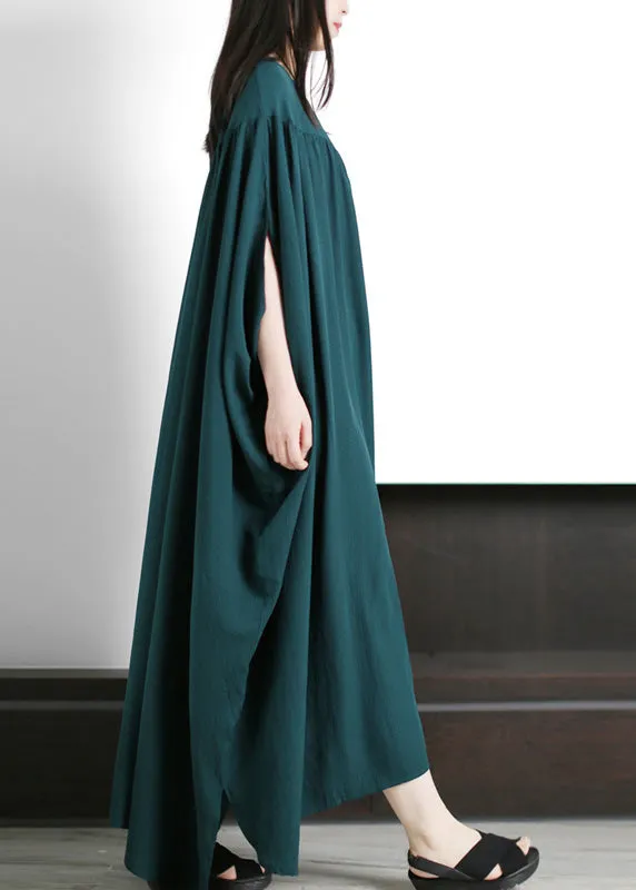 Loose Blackish Green O-Neck Low High Design Maxi Dresses Spring LY5122