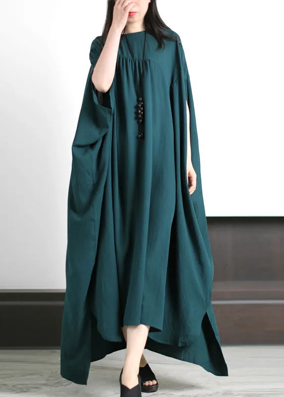 Loose Blackish Green O-Neck Low High Design Maxi Dresses Spring LY5122