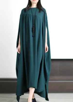 Loose Blackish Green O-Neck Low High Design Maxi Dresses Spring LY5122