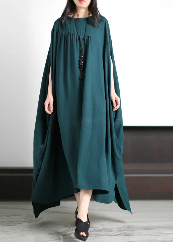 Loose Blackish Green O-Neck Low High Design Maxi Dresses Spring LY5122