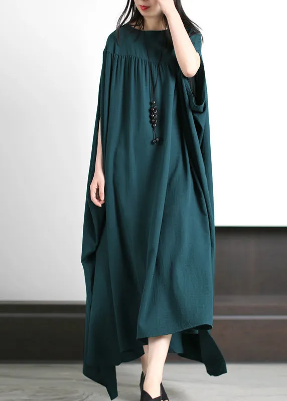 Loose Blackish Green O-Neck Low High Design Maxi Dresses Spring LY5122