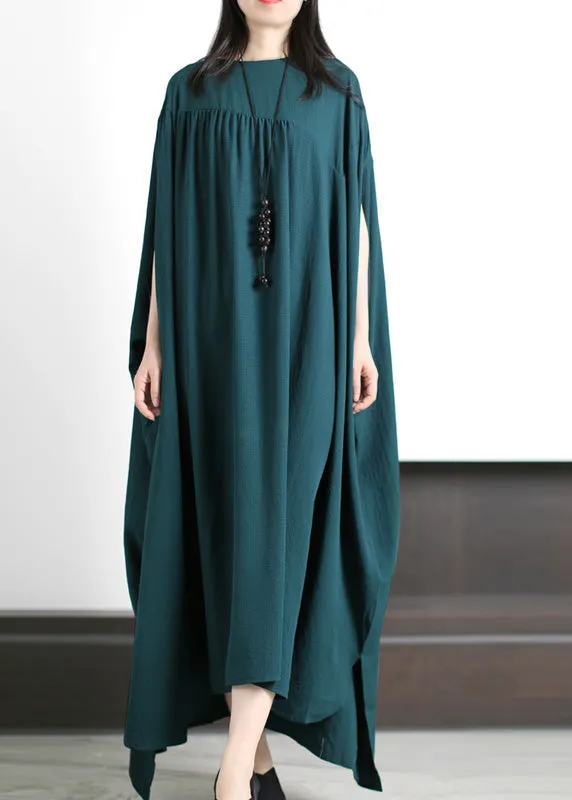 Loose Blackish Green O-Neck Low High Design Maxi Dresses Spring LY5122