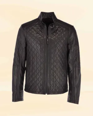 Men's Leather Quilted Jacket Black