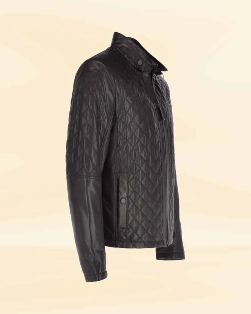 Men's Leather Quilted Jacket Black