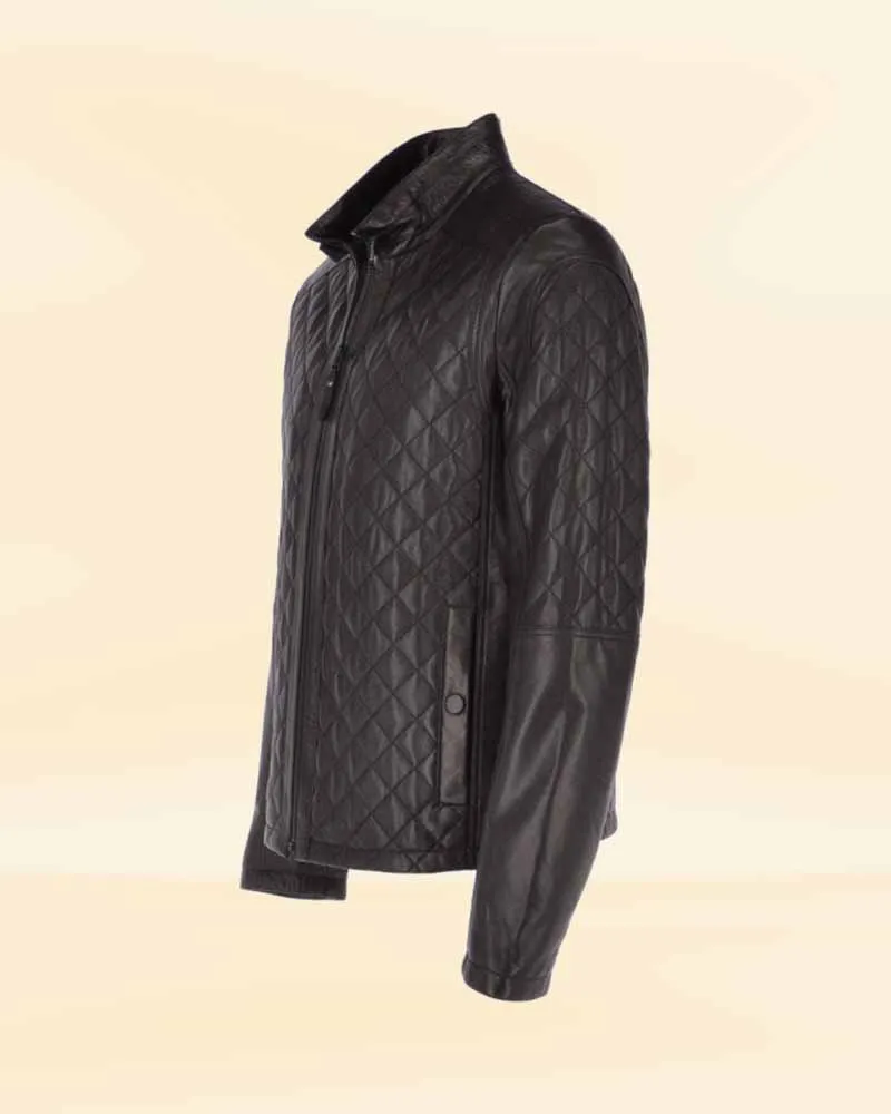 Men's Leather Quilted Jacket Black
