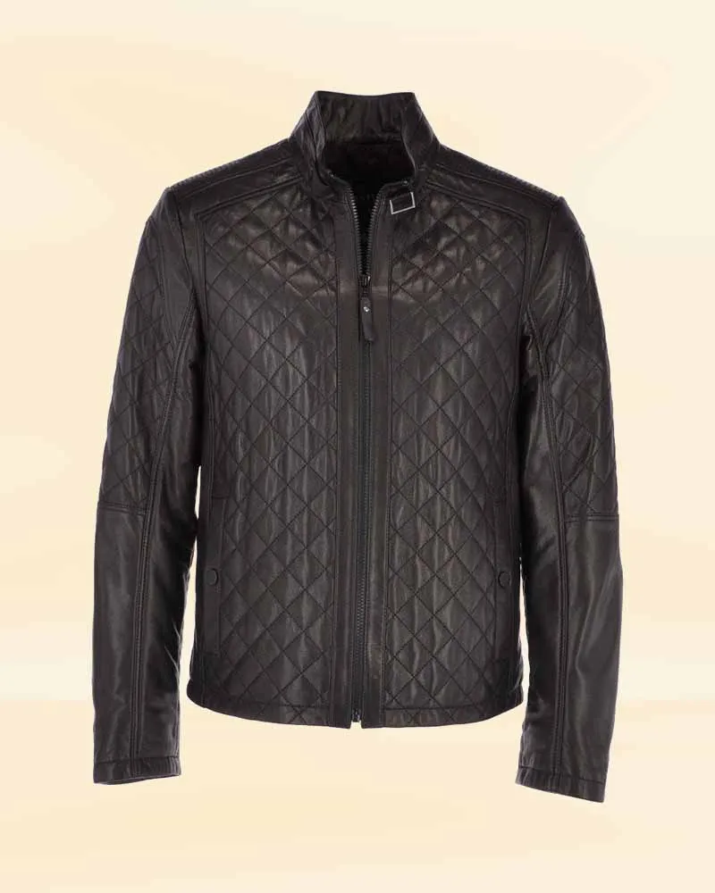 Men's Leather Quilted Jacket Black