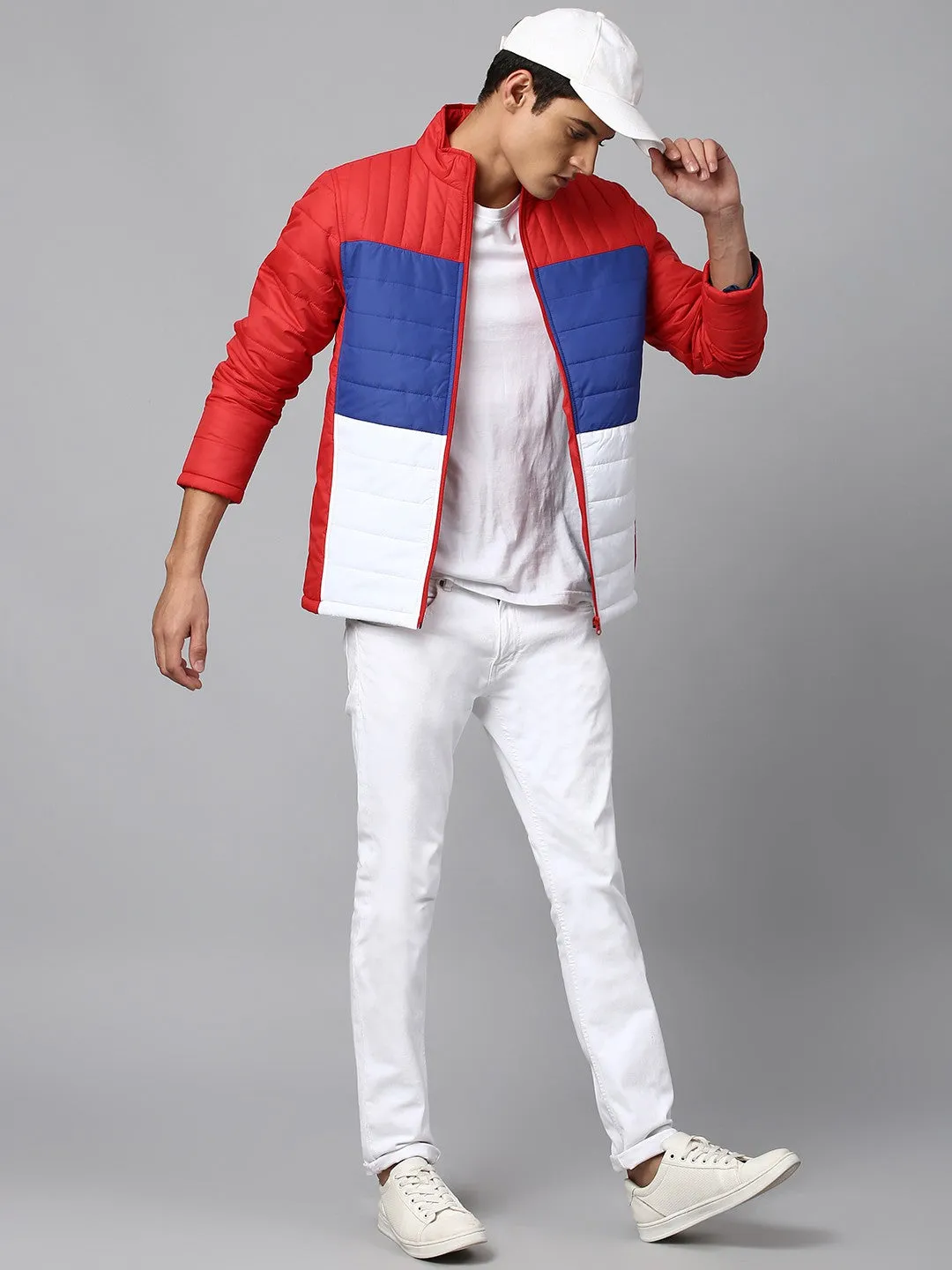 Mens Long-Sleeve Jacket - Lightweight Casual Winterwear  (Dark Red)