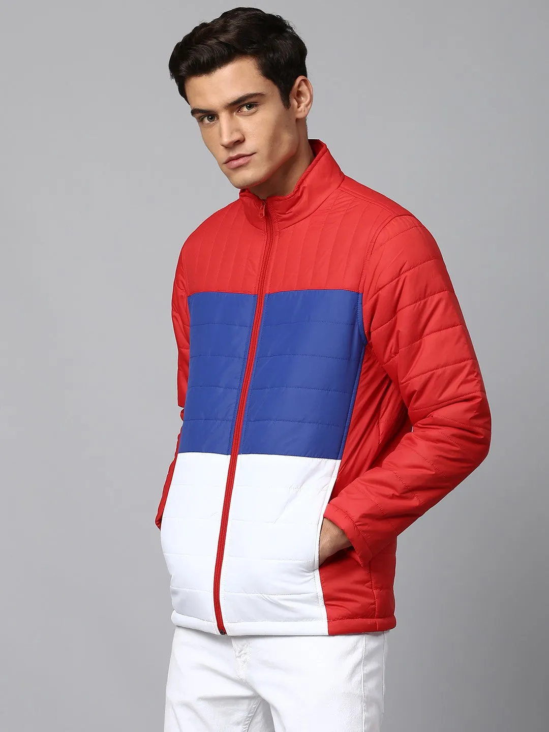 Mens Long-Sleeve Jacket - Lightweight Casual Winterwear  (Dark Red)