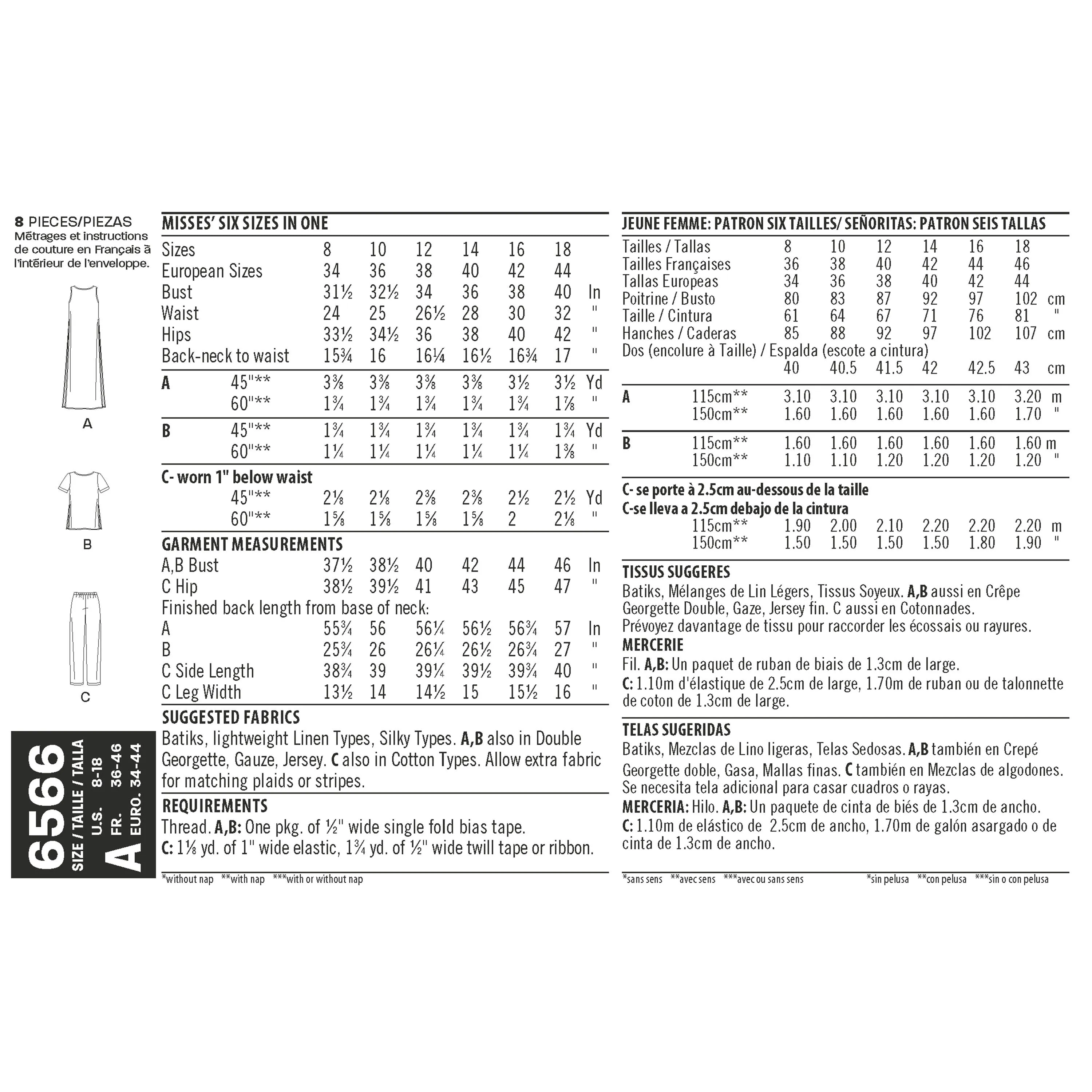 NL6566 Tunic, Top and Trousers Pattern
