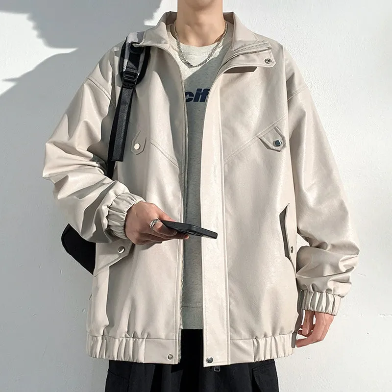 PU Leather Jacket Men's Autumn Trendy Handsome Fried Street Tops American High Street Vintage Motorcycle Clothing Men Outwear