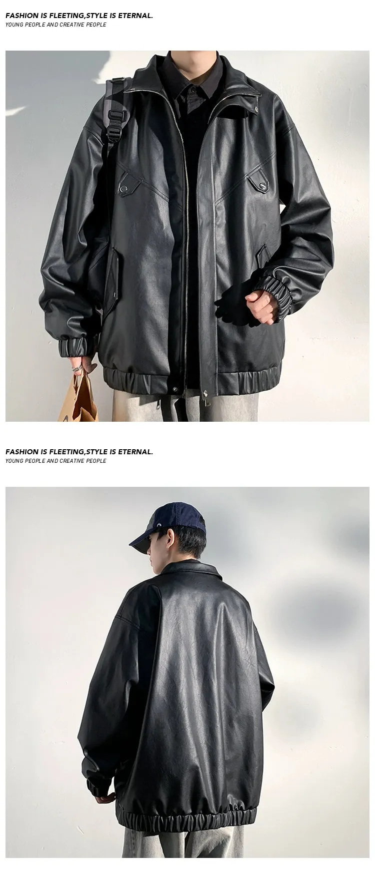 PU Leather Jacket Men's Autumn Trendy Handsome Fried Street Tops American High Street Vintage Motorcycle Clothing Men Outwear