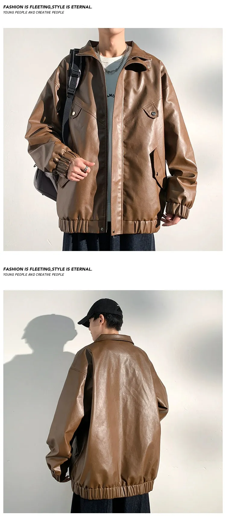 PU Leather Jacket Men's Autumn Trendy Handsome Fried Street Tops American High Street Vintage Motorcycle Clothing Men Outwear